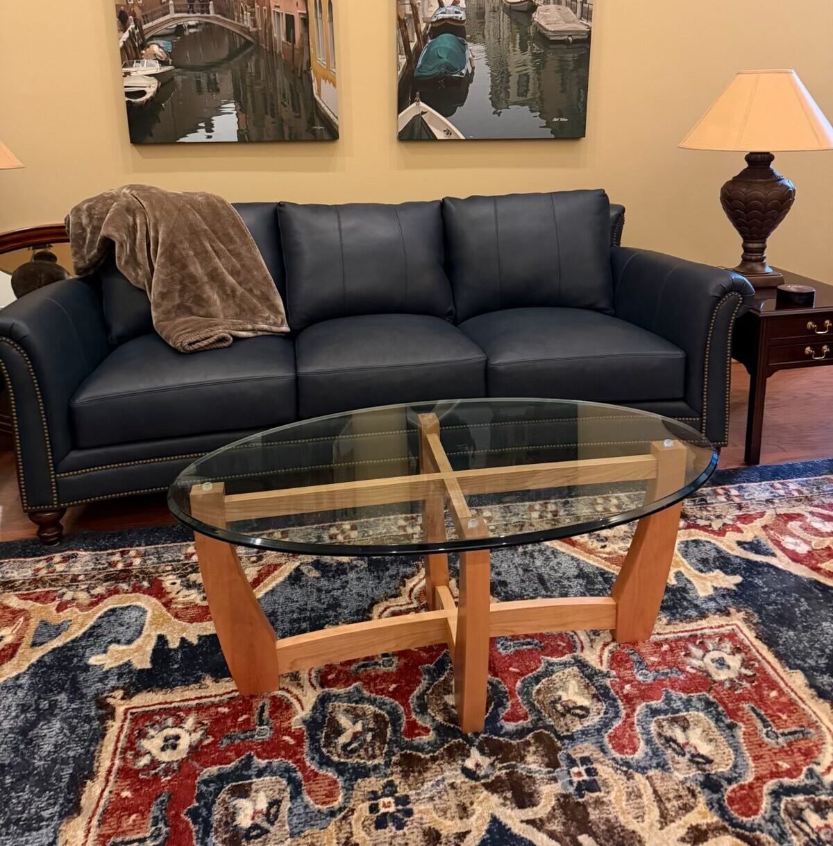 Glass Top Cherry Coffee Table